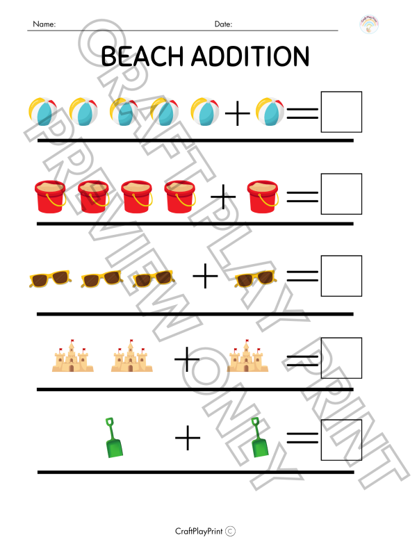 Beach Addition: Summer Math Fun Printable
