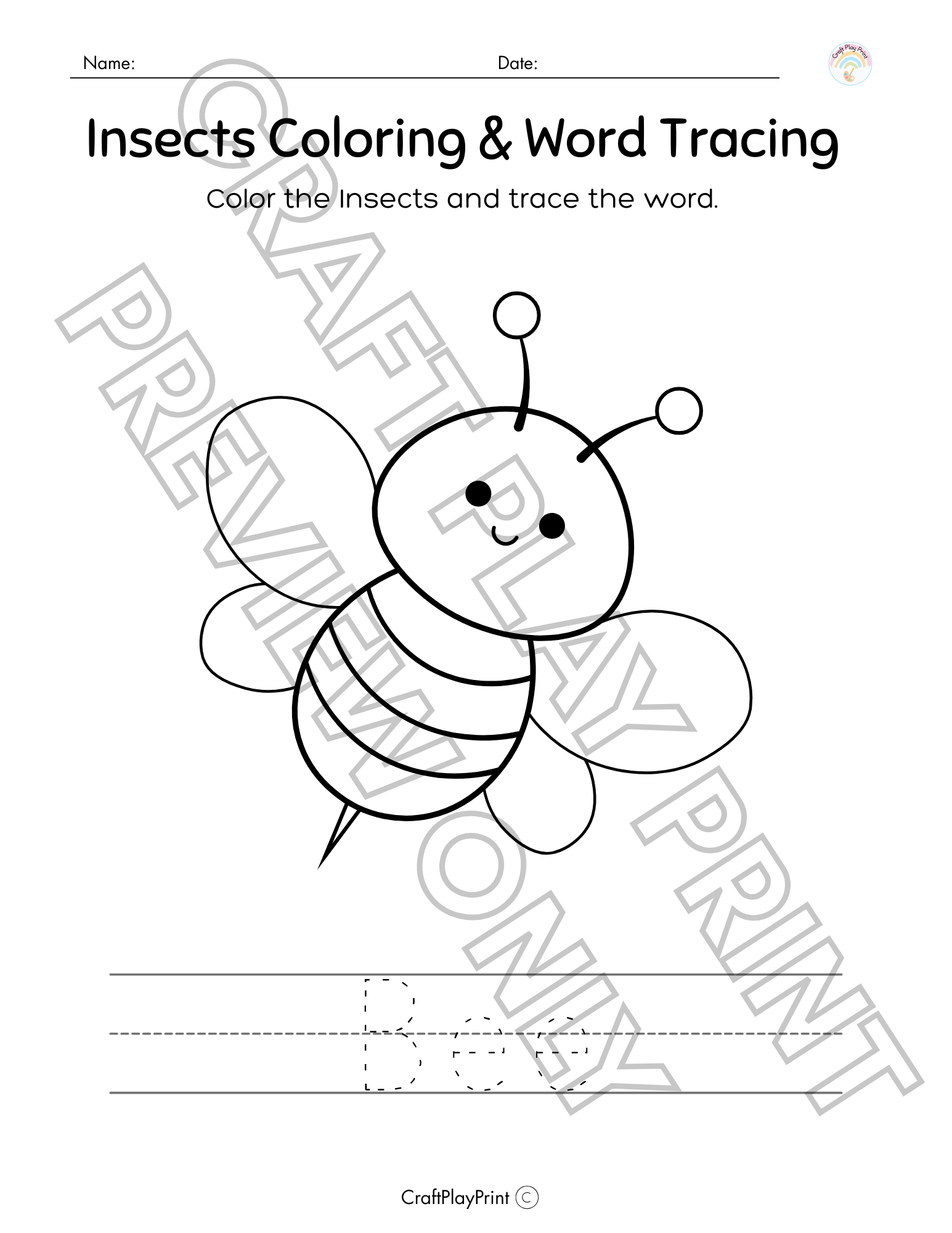 Insect Coloring & Word Tracing Printable Bundle – Educational Fun for Kids - Image 2