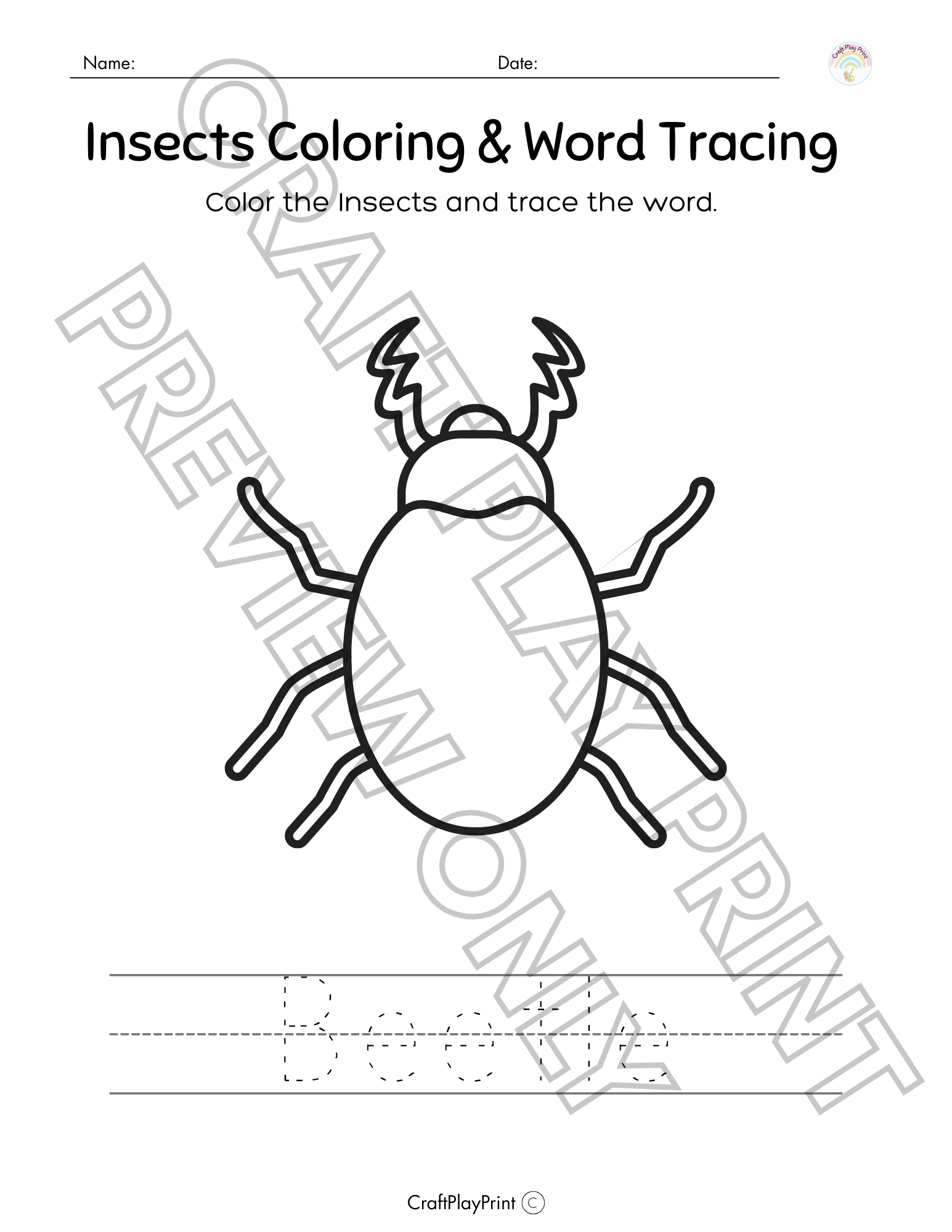 Insect Coloring & Word Tracing Printable Bundle – Educational Fun for Kids - Image 3