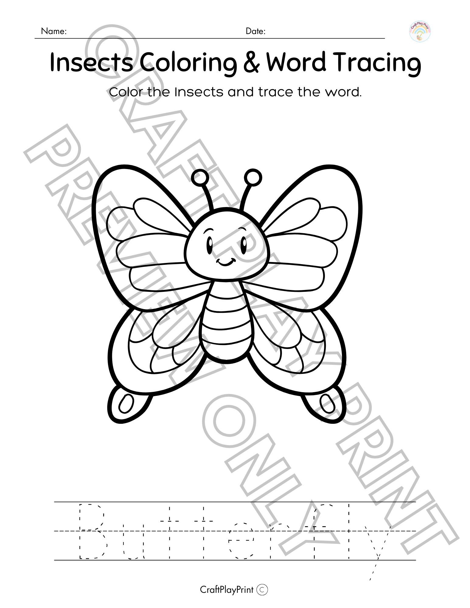 Insect Coloring & Word Tracing Printable Bundle – Educational Fun for Kids - Image 4