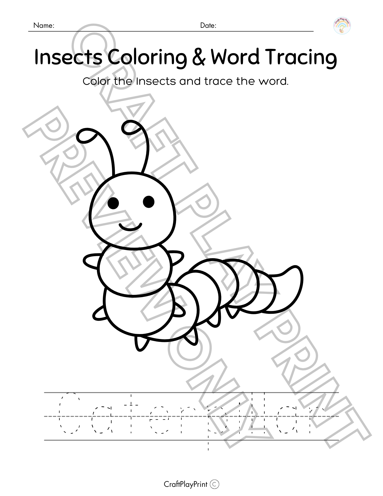 Insect Coloring & Word Tracing Printable Bundle – Educational Fun for Kids - Image 5