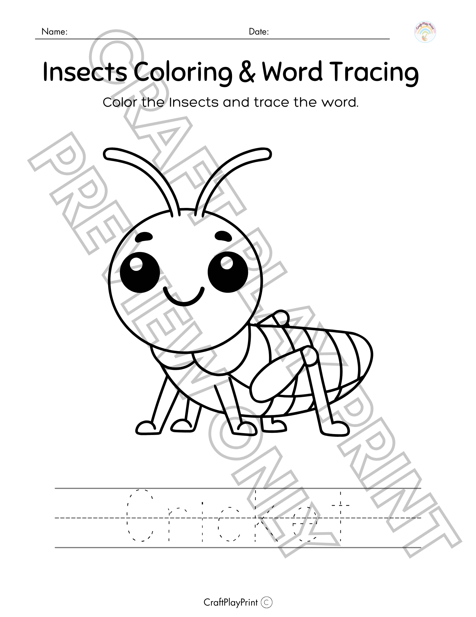 Insect Coloring & Word Tracing Printable Bundle – Educational Fun for Kids - Image 6