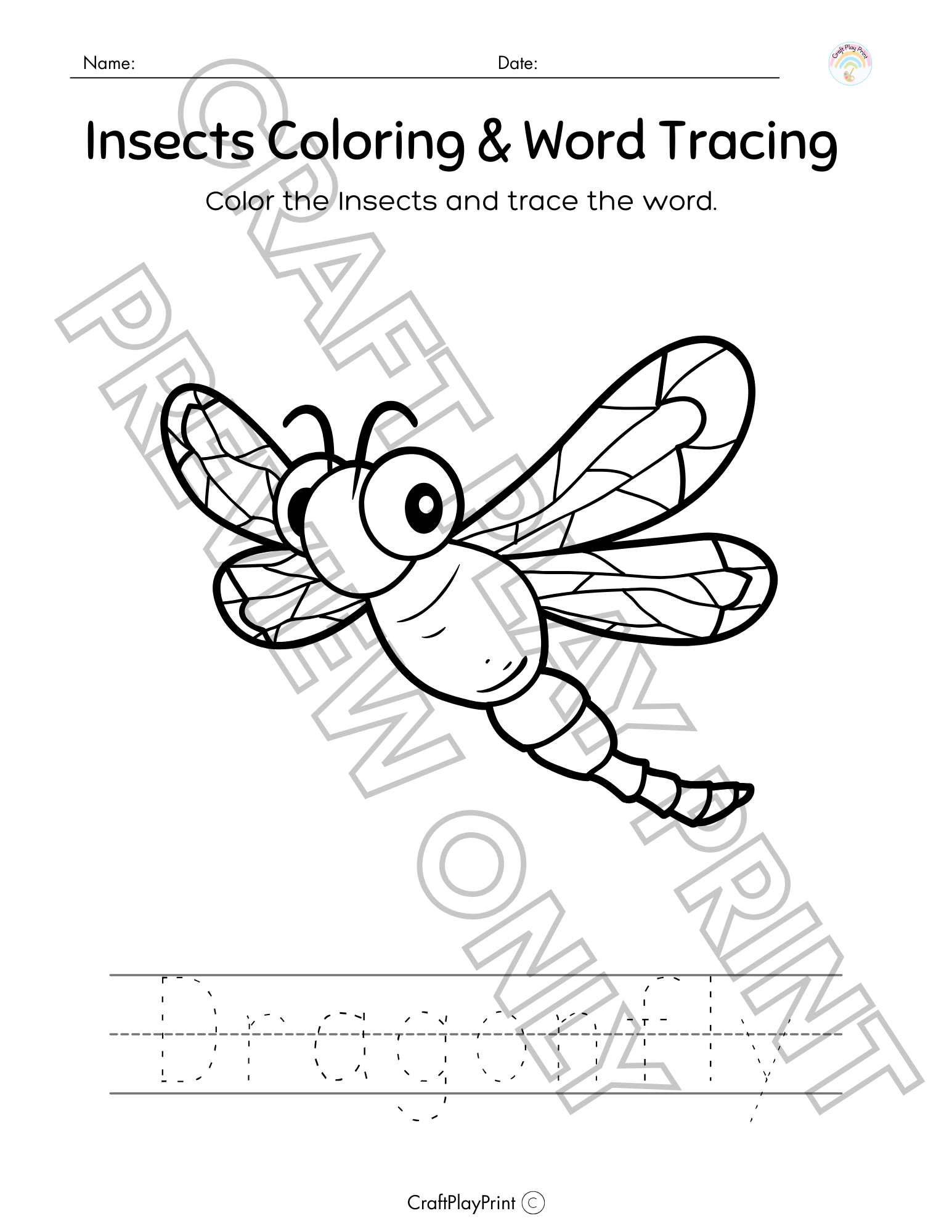 Insect Coloring & Word Tracing Printable Bundle – Educational Fun for Kids - Image 7