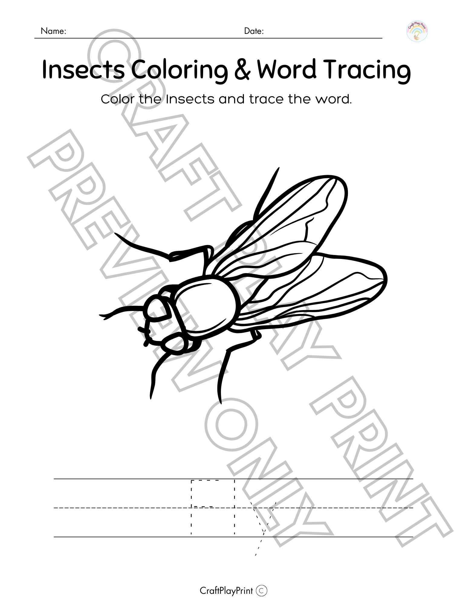 Insect Coloring & Word Tracing Printable Bundle – Educational Fun for Kids - Image 8