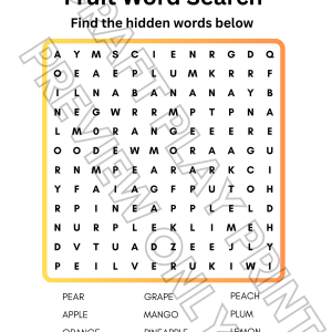 Fruit Word Search Puzzle – Fun & Educational Printable for Kids