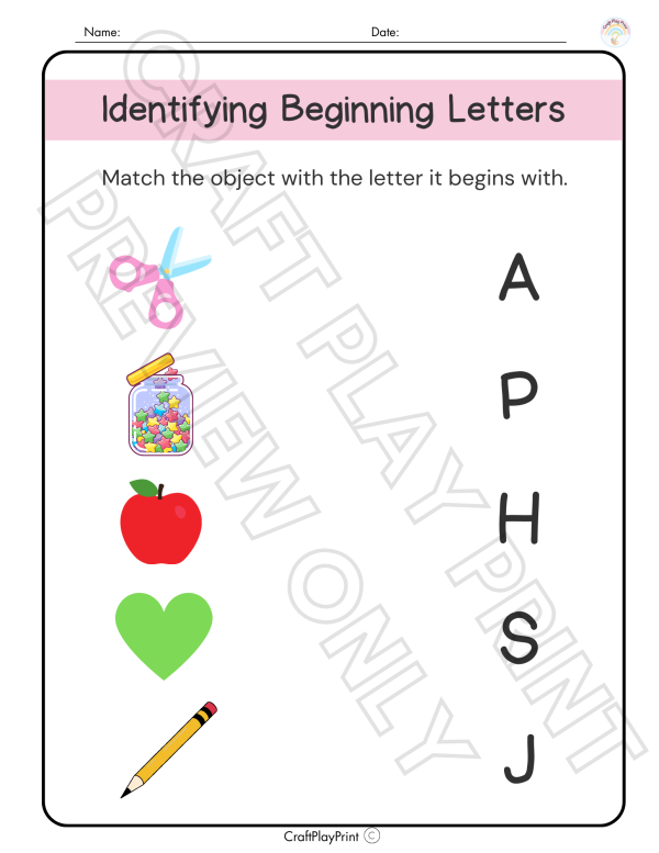 Match the Letter to the Object – Alphabet Worksheet