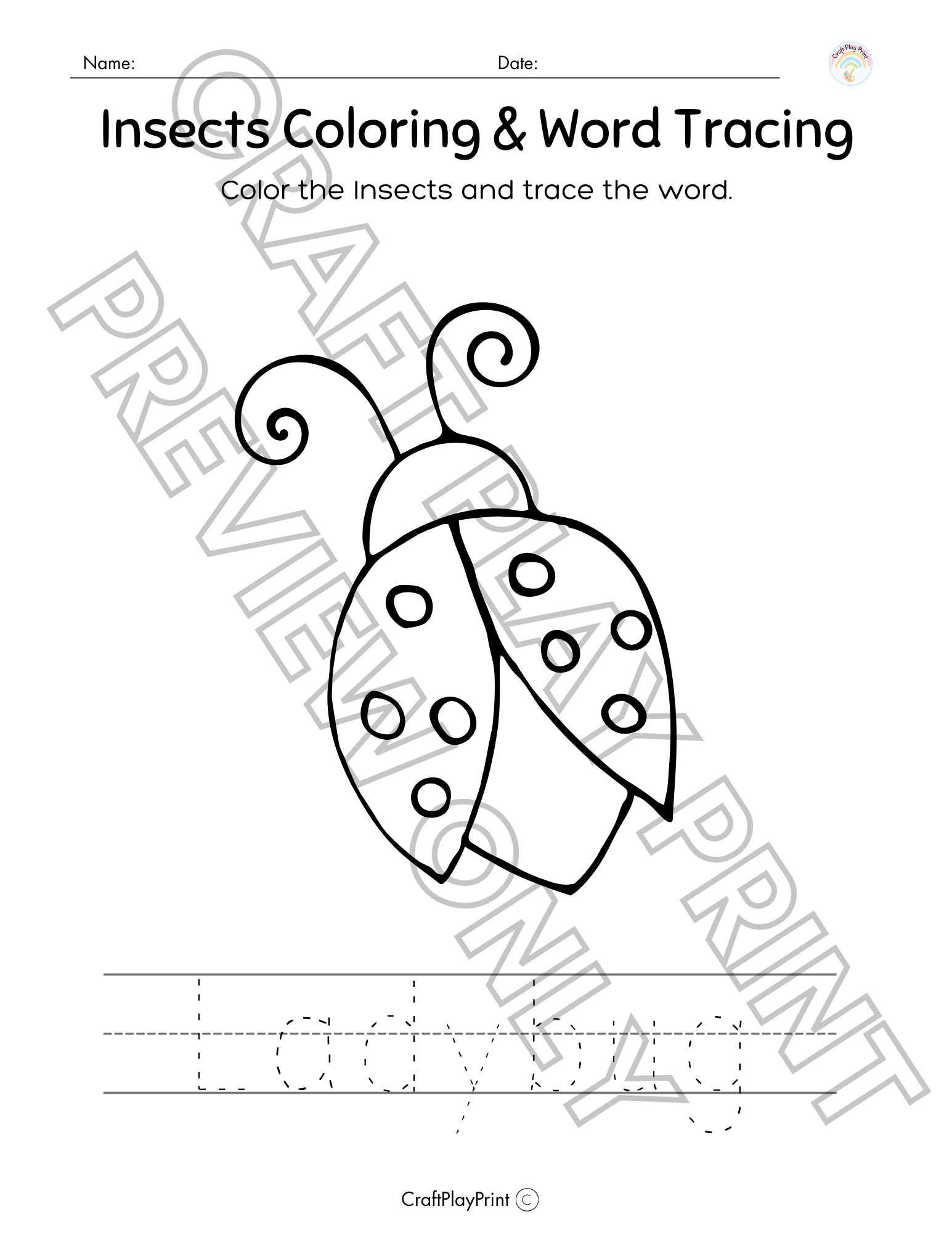 Insect Coloring & Word Tracing Printable Bundle – Educational Fun for Kids - Image 9