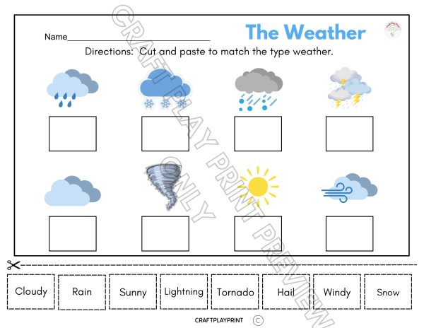 Learning the Weather – Cut and Paste Worksheet for Kids (Printable)