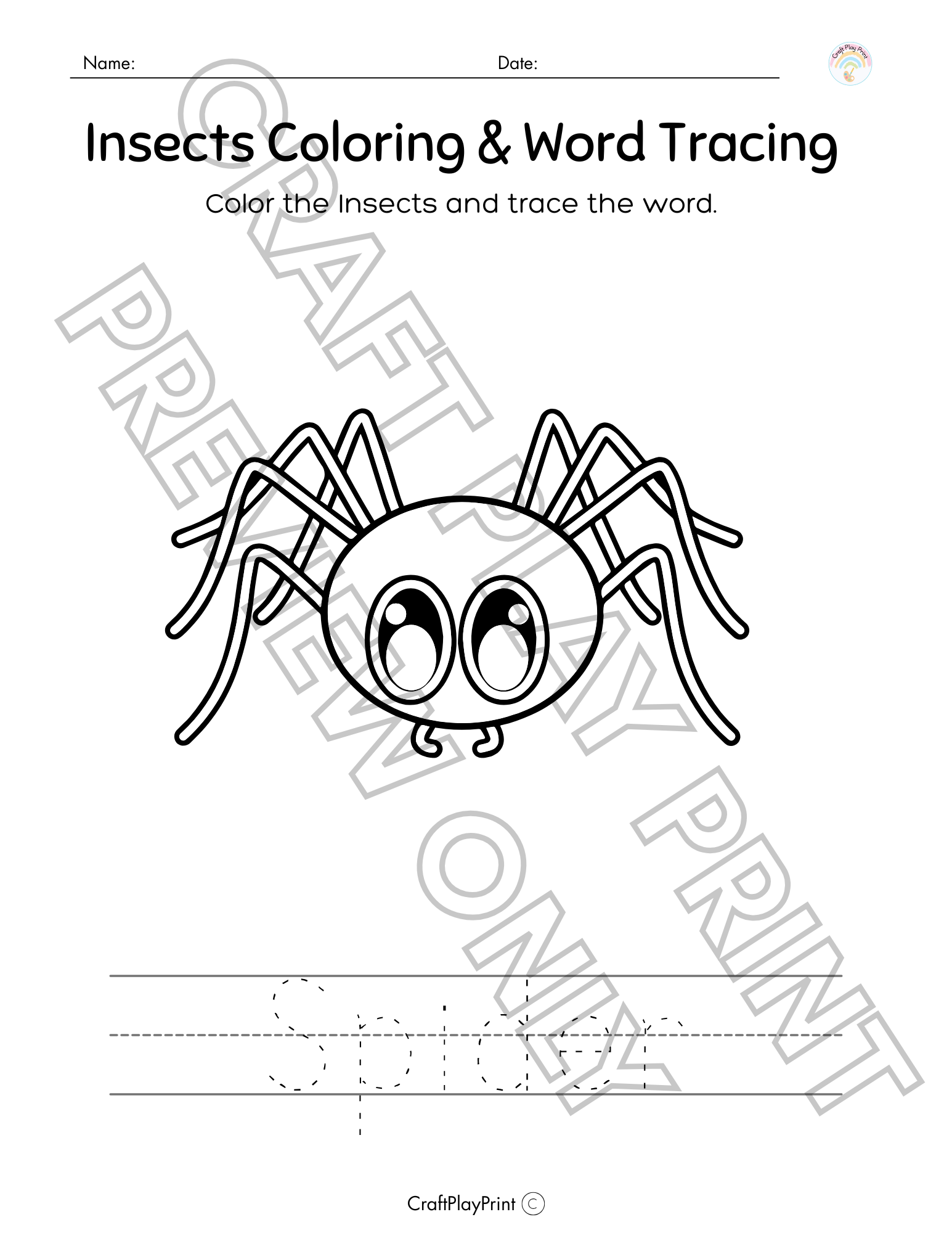 Insect Coloring & Word Tracing Printable Bundle – Educational Fun for Kids - Image 11