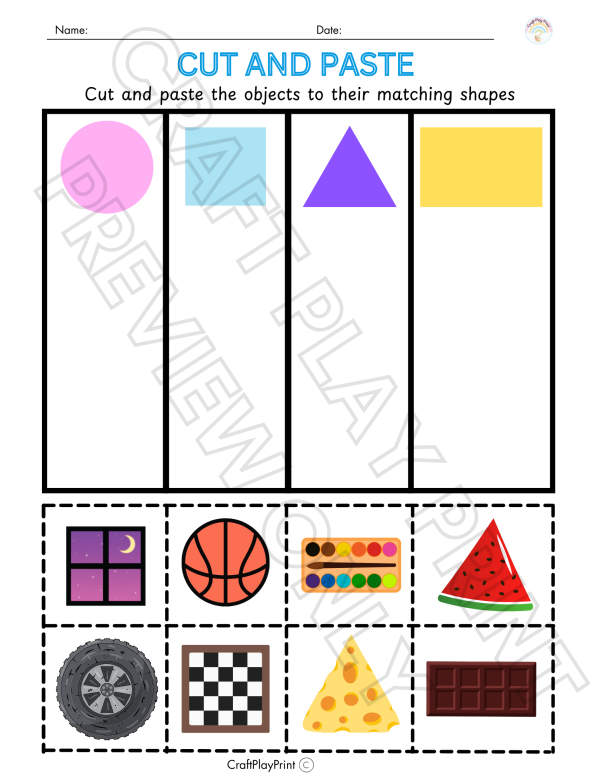 Cut and Paste Shapes – Match Objects to Their Shapes Worksheet