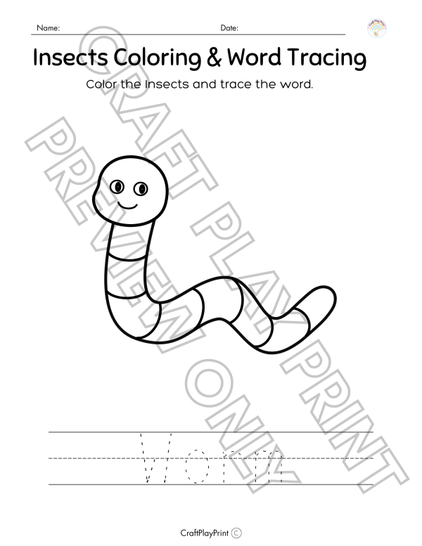 Insect Coloring & Word Tracing Printable Bundle – Educational Fun for Kids - Image 12